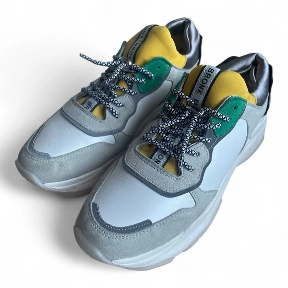 Bronx Baisley Low Top Sneakers White, Yellow , Silver Leather Women EU 40/ US 9 - Picture 5 of 8